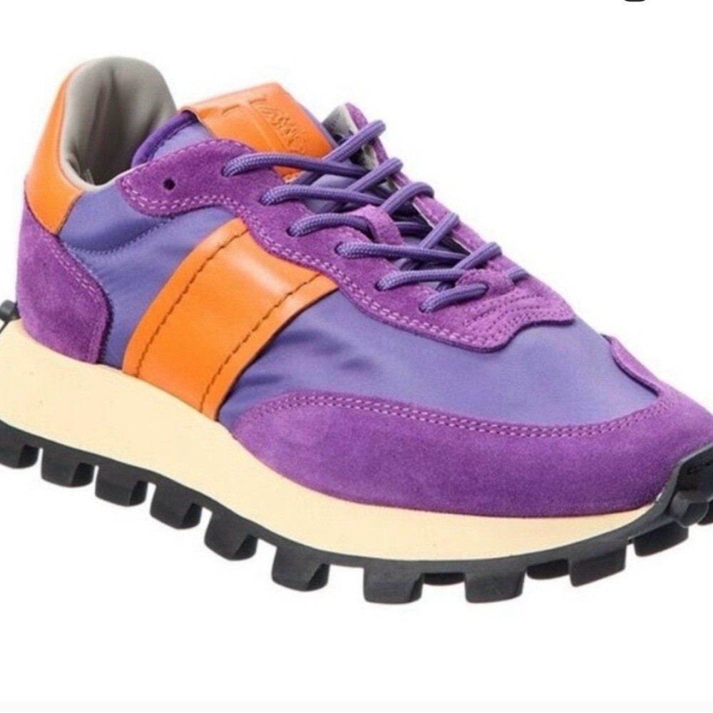 Tod's Purple and Orange Leather-Trim Sneaker Detail